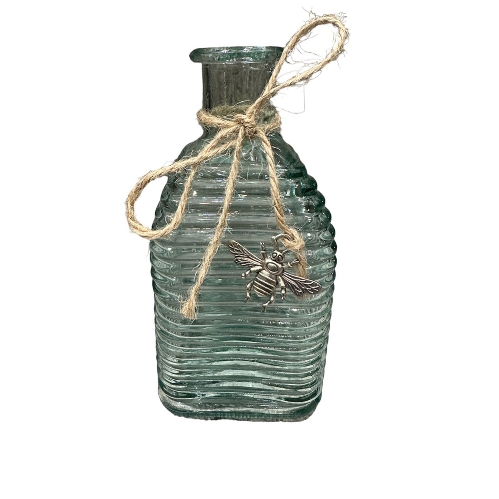 Glass Vase With Bee Charm Decor, Small Spring Summer Decof